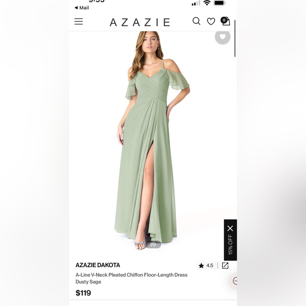 Azazie Dusty Sage A-Line Wedding Dress